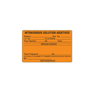 Intravenous Solution Additives Label