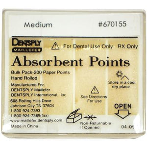 Absorbent Paper Points – Hand Rolled, Nonsterile, 200/Pkg