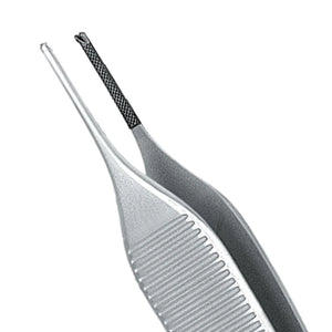 Standard Adson Forcep, Serrated, 1x2 Teeth, Tungsten Carbide, With tying platform, 12CM