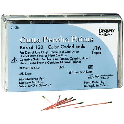 Gutta Percha Points – Hand Rolled, Color Coded, 20 Points/Vial, 6 Vials/Box