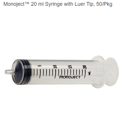 Monoject™ 20 ml Syringe with Luer Tip, 50/Pkg