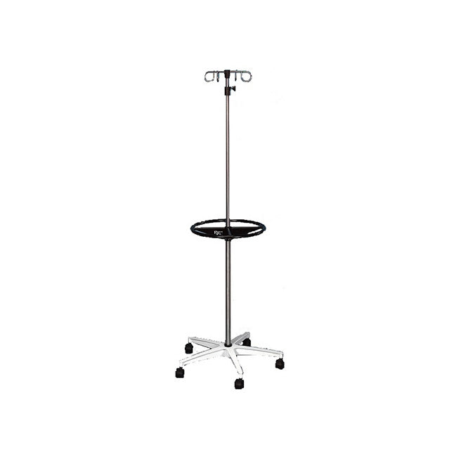 IV Pole, Five Legged, Four Stainless Steel Hook, Patient Support Wheel, OD 25