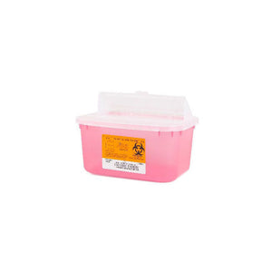 Stackable Sharps Container, Polypropylene, Medium, 1GL, Translucent Red/Black