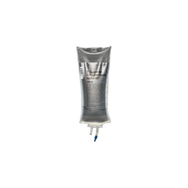 5% Dextrose and 0.9% Sodium Chloride Injection Solution, 1000mL - 12/Case