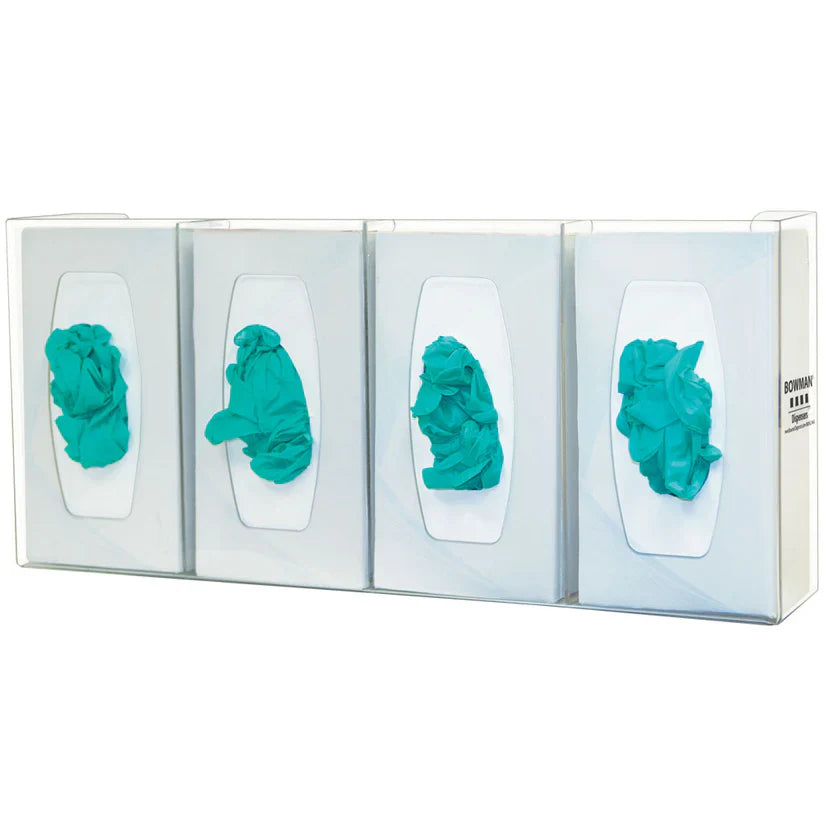 Glove Box Dispenser - Quad - Divided, Clear
