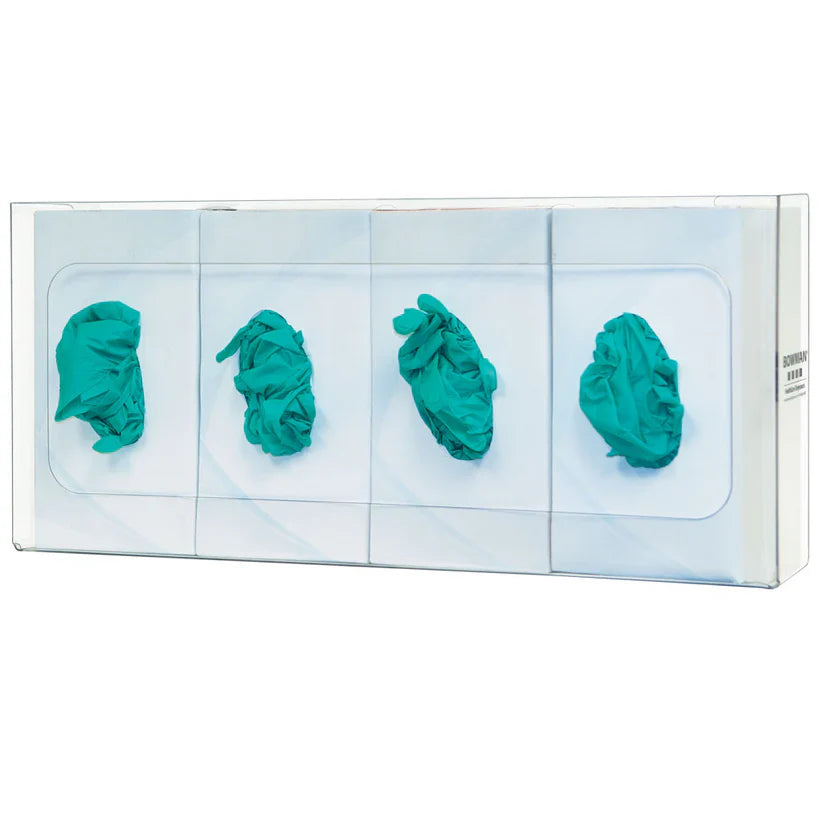 Glove Box Dispenser, Quad, Clear, Horizontal