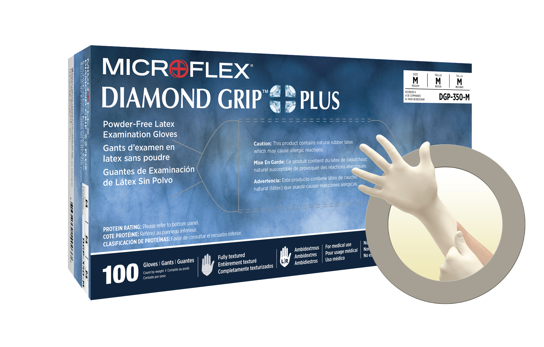 Diamond Grip Plus™ Latex Exam Gloves, 100/Pkg