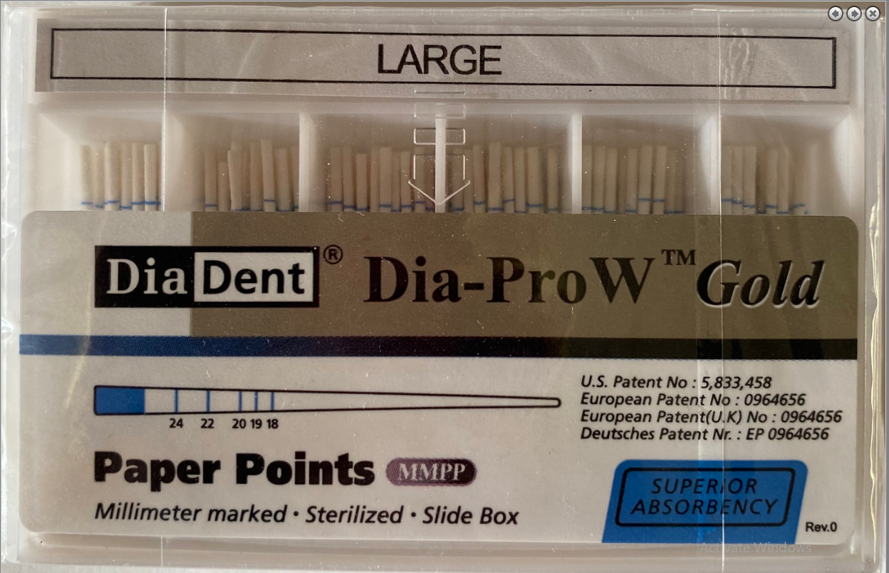 Dia-Pro W Gold Paper Points - Spill Proof 100/box