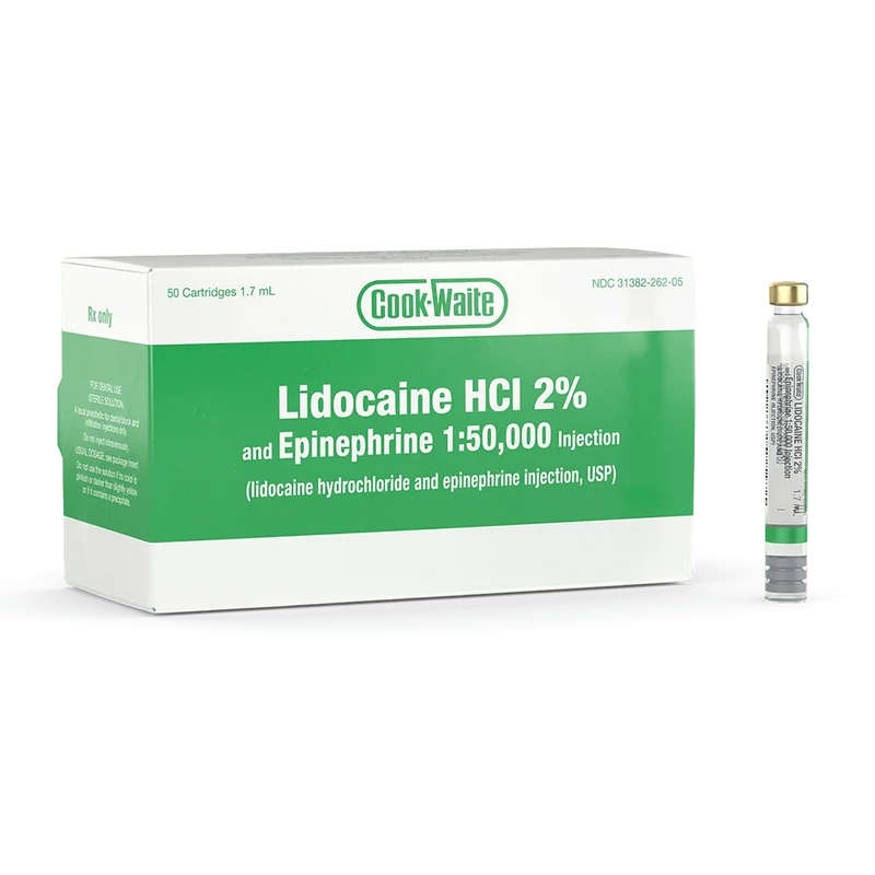 Lidocaine HCl 2% and Epinephrine Injection Cartridges, 50/Pkg