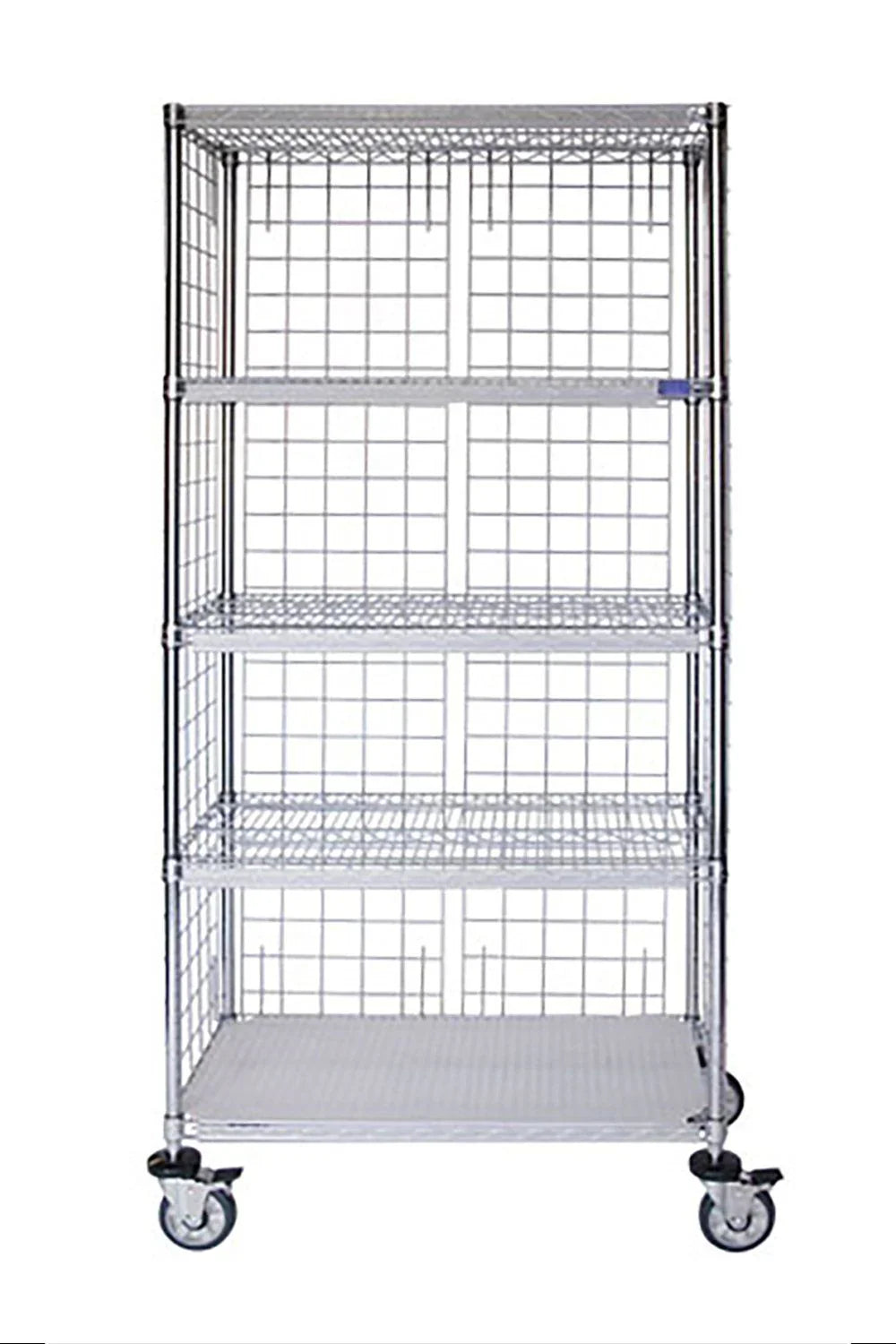 Cart, Mobile Wire Shelving, 5-Tier, Enclosed Braking Complete Units, Depth 24