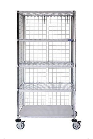 Cart, Mobile Wire Shelving, 5-Tier, Enclosed Braking Complete Units, Depth 24