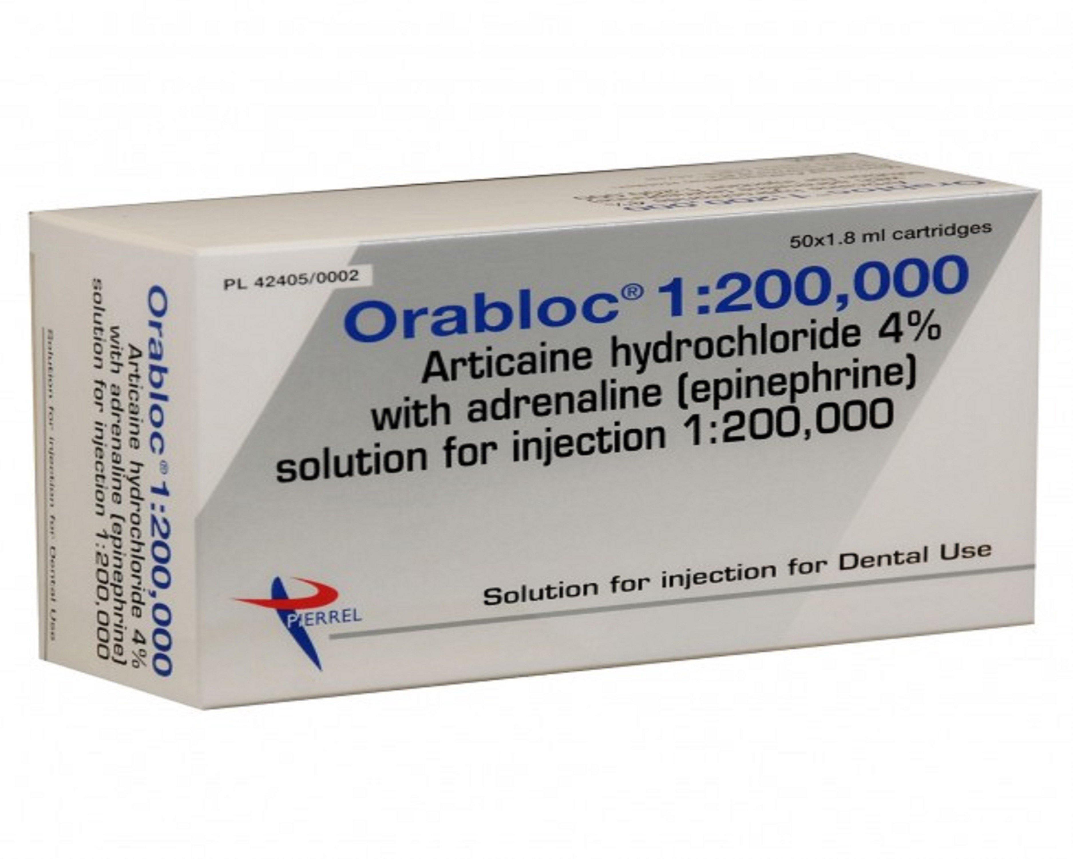 Orabloc 4% Articaine HCl with Epinephrine – 1.8 ml Injection Cartridges, 50/Pkg